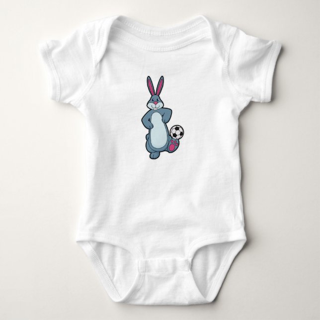 Rabbit as Soccer player with Soccer ball Baby Bodysuit (Front)