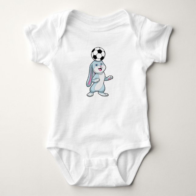 Rabbit as Soccer player with Soccer ball Baby Bodysuit (Front)