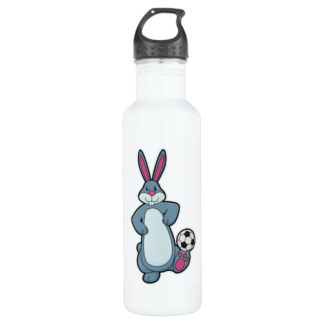 Rabbit as Soccer player with Soccer ball Stainless Steel Water Bottle (Front)