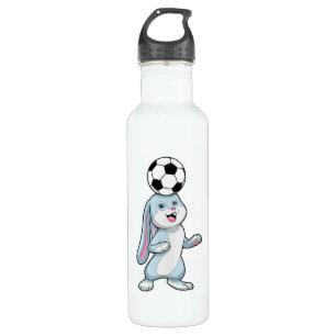 Rabbit as Soccer player with Soccer ball Stainless Steel Water Bottle