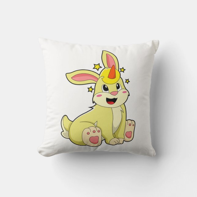 Rabbit as Unicorn Throw Pillow (Front)