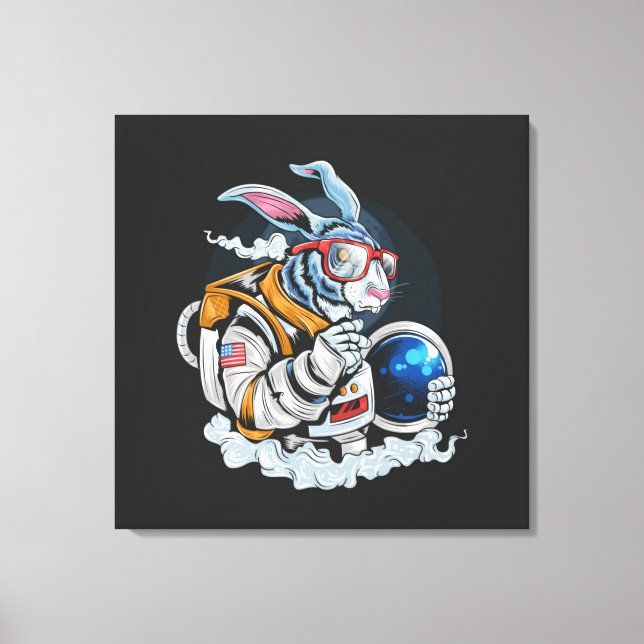 Rabbit Astronaut Status Stretched Canvas Print (Front)