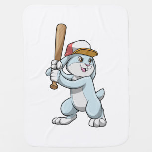 Rabbit at Baseball with Baseball bat Baby Blanket