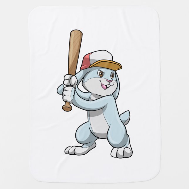 Rabbit at Baseball with Baseball bat Baby Blanket (Front)