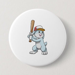 Rabbit at Baseball with Baseball bat Button