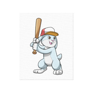 Rabbit at Baseball with Baseball bat Canvas Print
