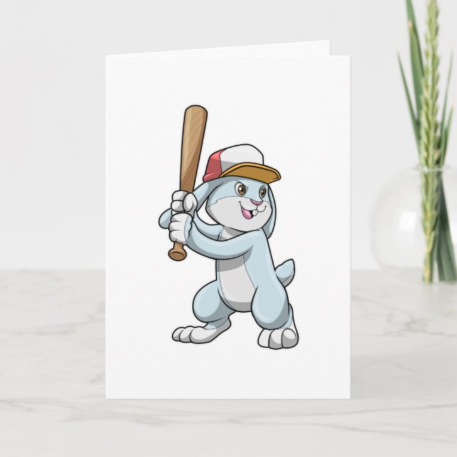 Rabbit at Baseball with Baseball bat Card (Front)