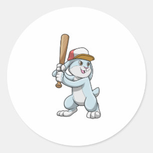 Rabbit at Baseball with Baseball bat Classic Round Sticker