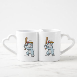 Rabbit at Baseball with Baseball bat Coffee Mug Set