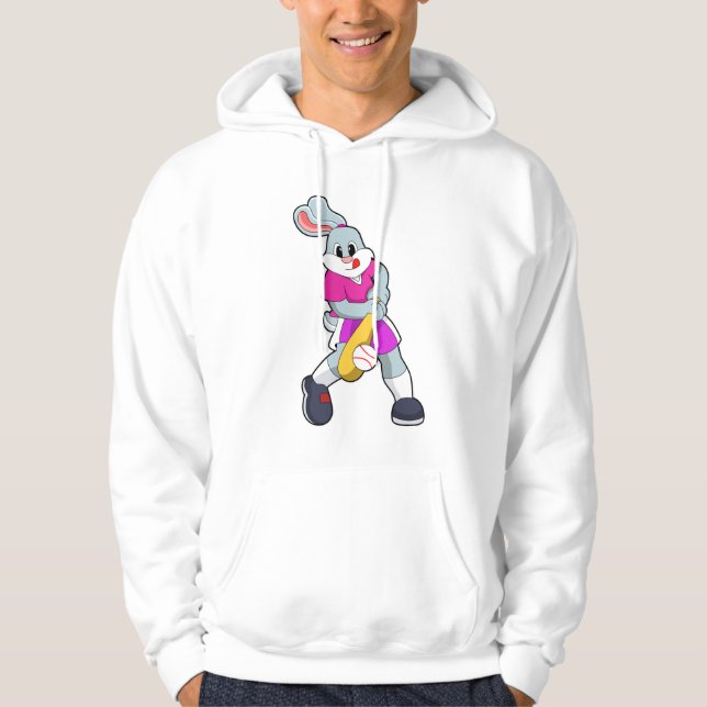 Rabbit at Baseball with Baseball bat Hoodie (Front)