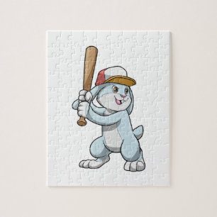 Rabbit at Baseball with Baseball bat Jigsaw Puzzle