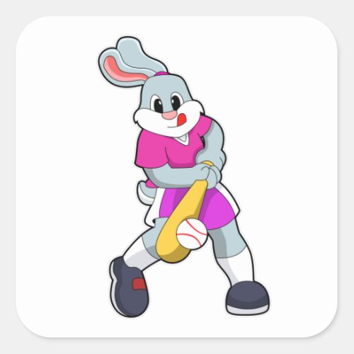 Rabbit at Baseball with Baseball bat Square Sticker