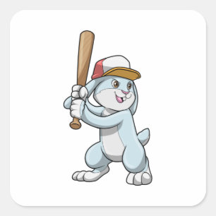 Rabbit at Baseball with Baseball bat Square Sticker