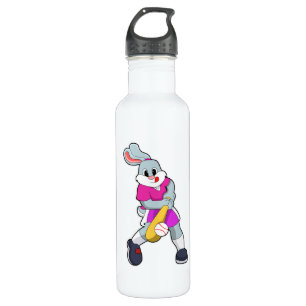 Rabbit at Baseball with Baseball bat Stainless Steel Water Bottle