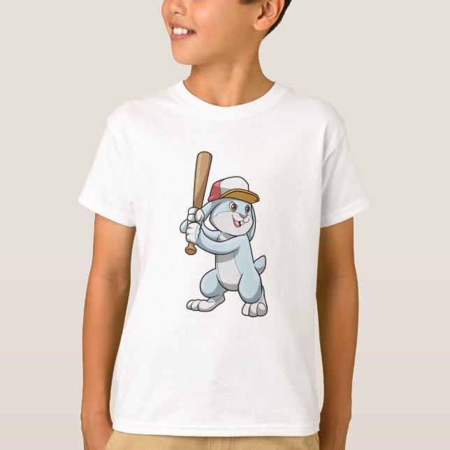 Rabbit at Baseball with Baseball bat T-Shirt (Front)