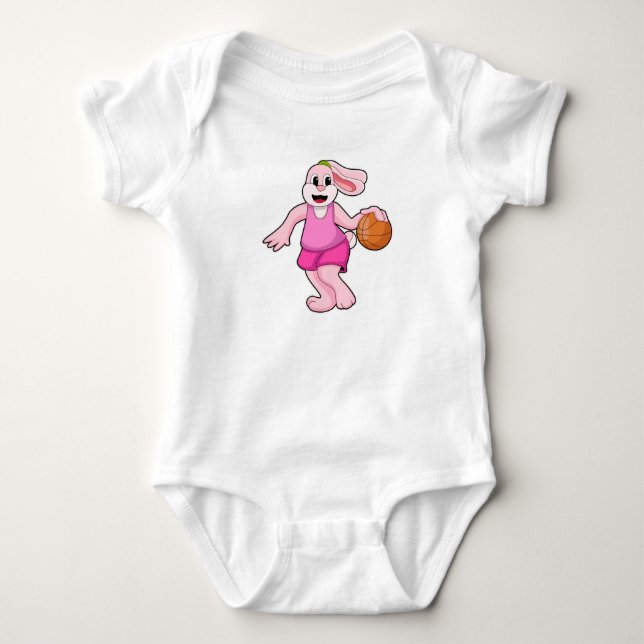 Rabbit at Basketball Sports Baby Bodysuit (Front)