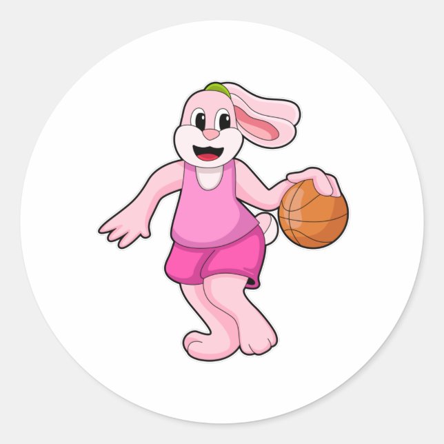 Rabbit at Basketball Sports Classic Round Sticker (Front)