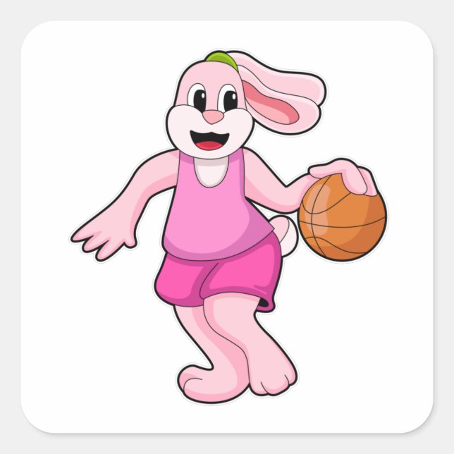 Rabbit at Basketball Sports Square Sticker (Front)