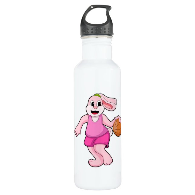 Rabbit at Basketball Sports Stainless Steel Water Bottle (Front)