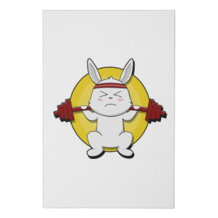 Rabbit at Bodybuilding with Barbell Faux Canvas Print