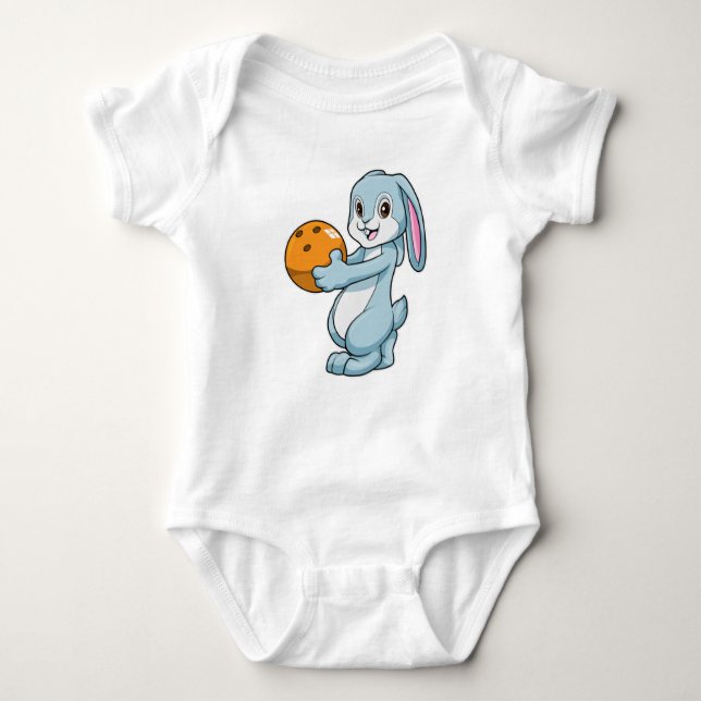 Rabbit at Bowling with Bowling ball Baby Bodysuit (Front)