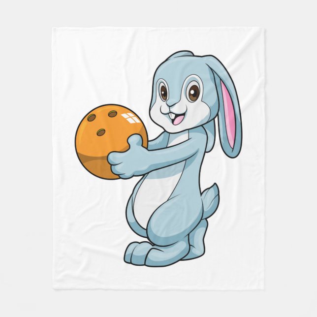 Rabbit at Bowling with Bowling ball Fleece Blanket (Front)