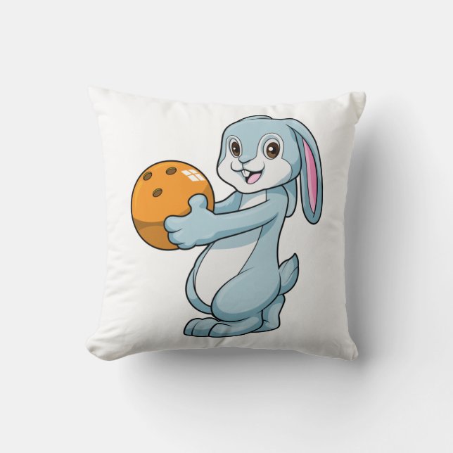 Rabbit at Bowling with Bowling ball Throw Pillow (Front)