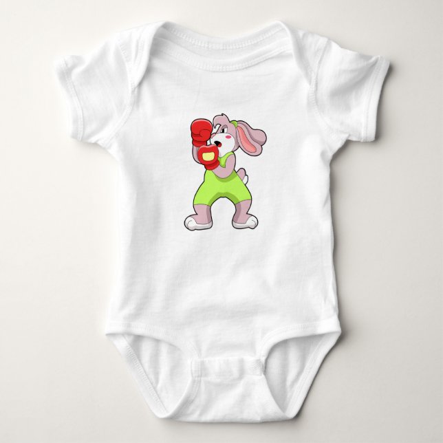Rabbit at Boxing with Boxing gloves Baby Bodysuit (Front)