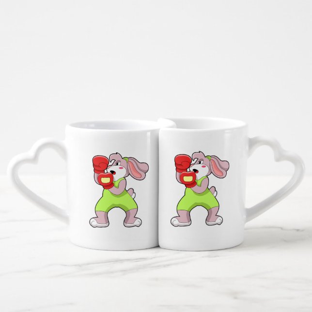 Rabbit at Boxing with Boxing gloves Coffee Mug Set (Front Nesting)