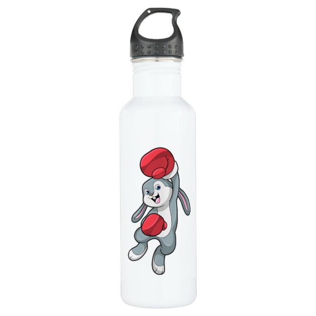Rabbit at Boxing with Boxing gloves Stainless Steel Water Bottle (Front)