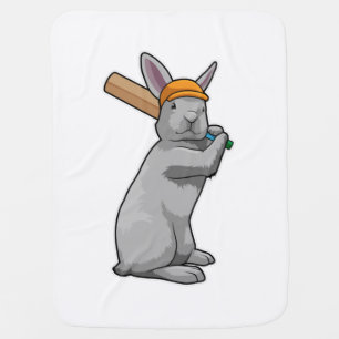Rabbit at Cricket with Cricket bat Baby Blanket