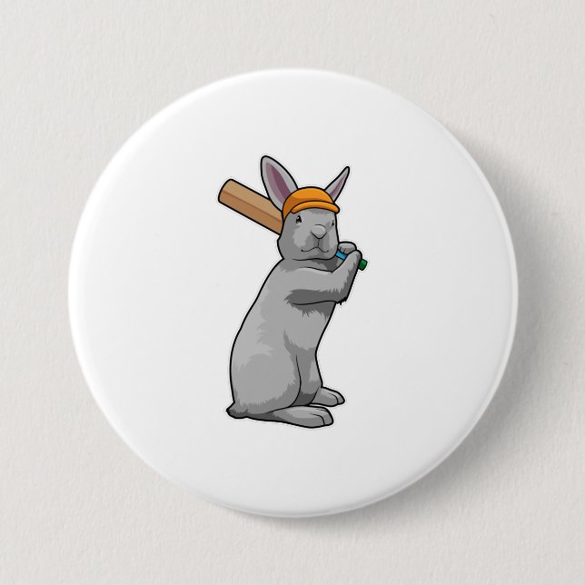 Rabbit at Cricket with Cricket bat Button (Front)