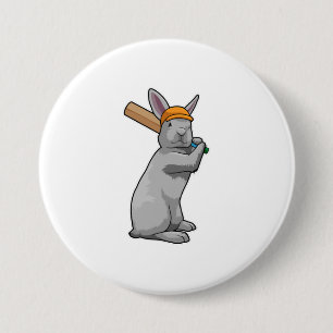 Rabbit at Cricket with Cricket bat Button