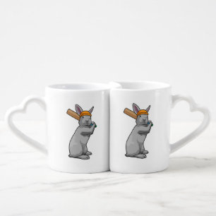Rabbit at Cricket with Cricket bat Coffee Mug Set