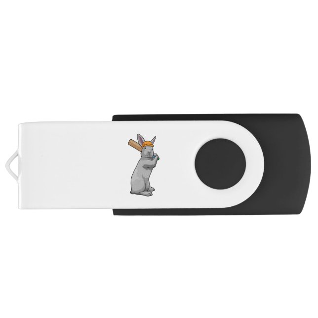 Rabbit at Cricket with Cricket bat Flash Drive (Back)