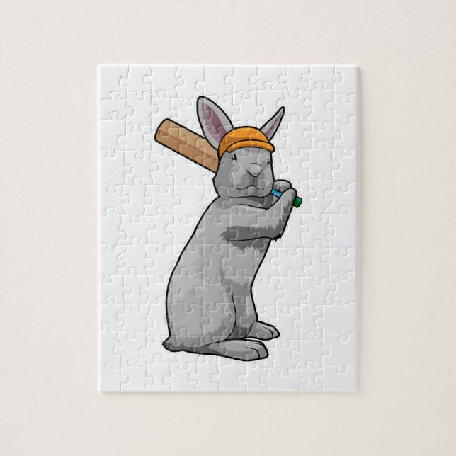 Rabbit at Cricket with Cricket bat Jigsaw Puzzle (Vertical)