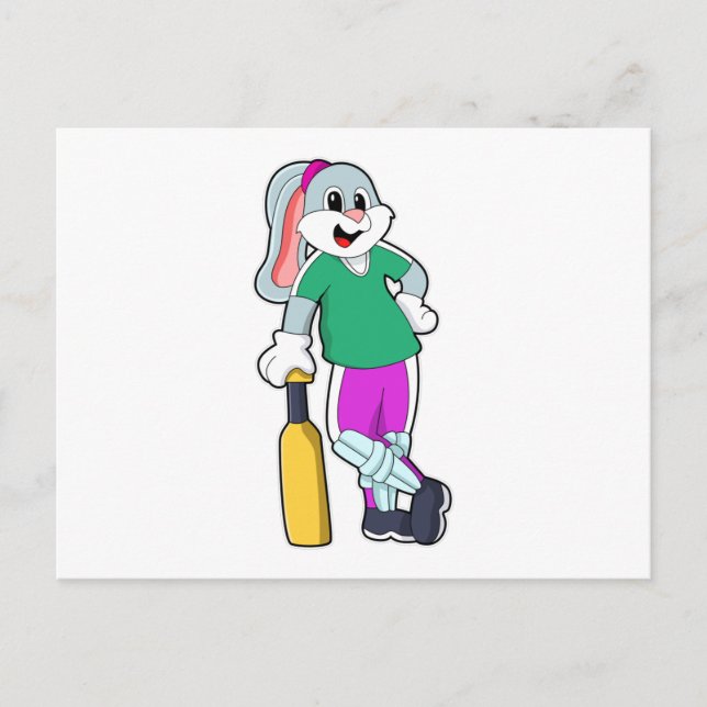 Rabbit at Cricket with Cricket bat Postcard (Front)