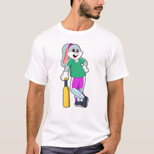 Rabbit at Cricket with Cricket bat T-Shirt