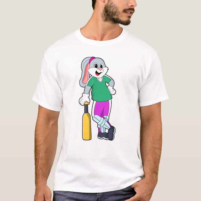 Rabbit at Cricket with Cricket bat T-Shirt (Front)
