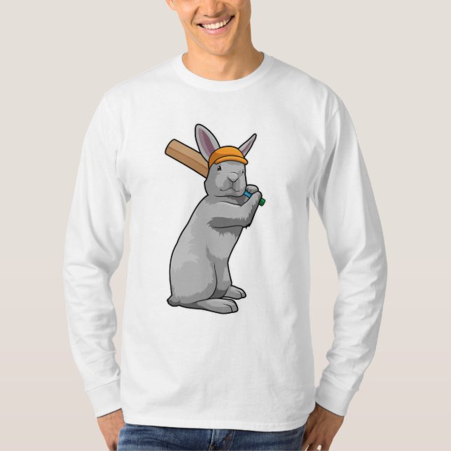 Rabbit at Cricket with Cricket bat T-Shirt (Front)