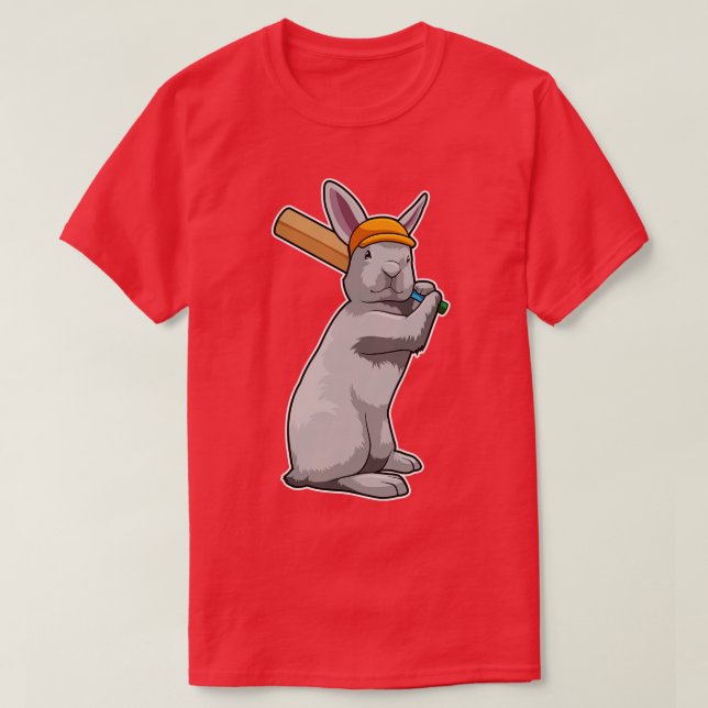 Rabbit at Cricket with Cricket bat T-Shirt (Design Front)