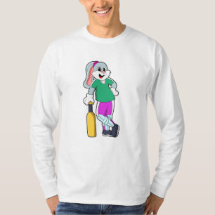 Rabbit at Cricket with Cricket bat T-Shirt