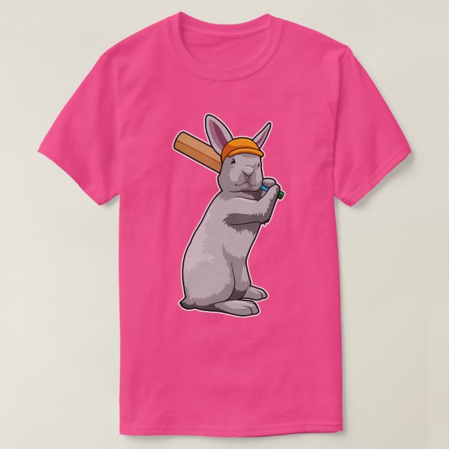 Rabbit at Cricket with Cricket bat T-Shirt (Design Front)