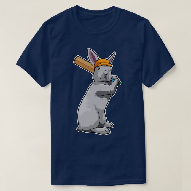 Rabbit at Cricket with Cricket bat T-Shirt (Design Front)