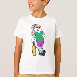 Rabbit at Cricket with Cricket bat T-Shirt