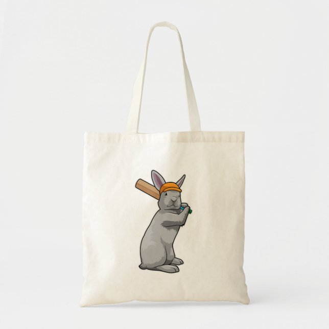 Rabbit at Cricket with Cricket bat Tote Bag (Front)