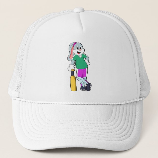 Rabbit at Cricket with Cricket bat Trucker Hat (Front)