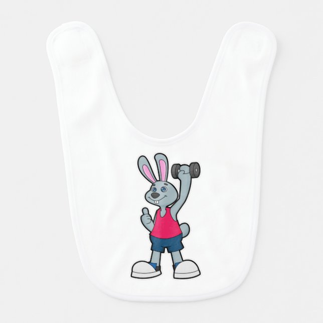 Rabbit at Fitness with Dumbbell Baby Bib (Front)
