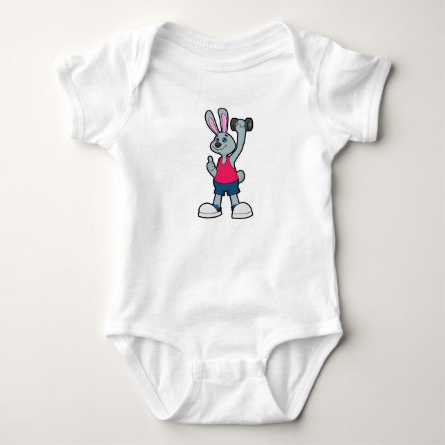 Rabbit at Fitness with Dumbbell Baby Bodysuit (Front)