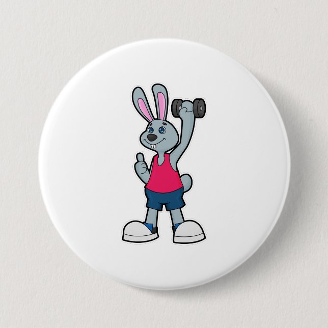 Rabbit at Fitness with Dumbbell Button (Front)